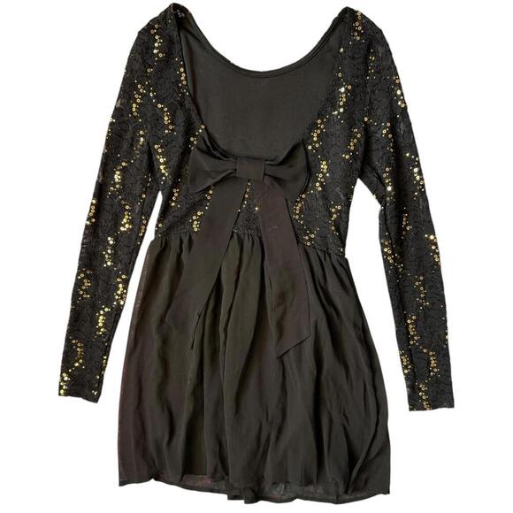 Windsor Black Sequin Lace Bow-Back Skater Dress L Women’s Party Holiday - Picture 2 of 5